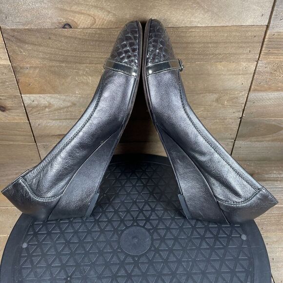 AGL Womens Size 9 Leather Ballet Wedge Heels Gray/Silver Snakeskin Toe Eur 39 - Picture 8 of 10
